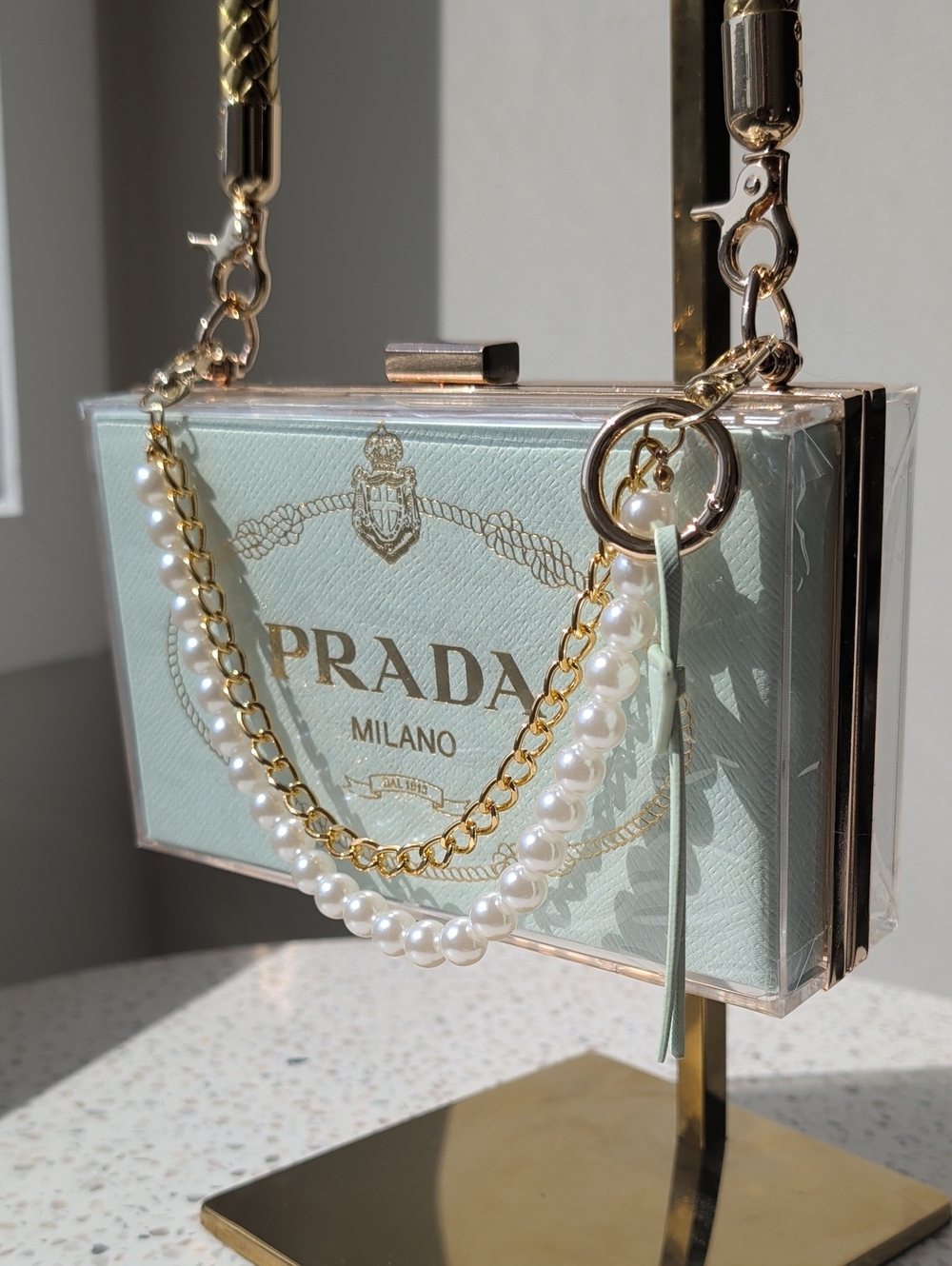 Upcycled Psstel Green/Gold Acrylic box bag